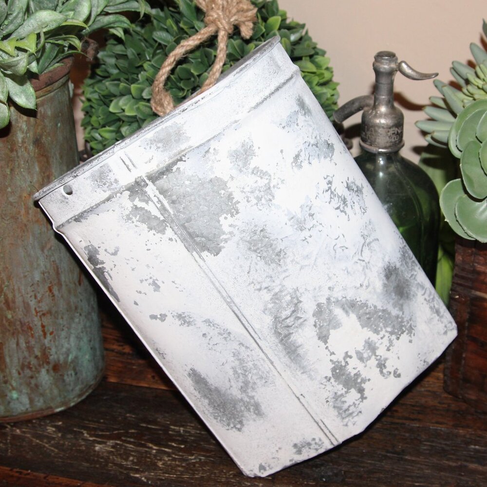 Shabby Chippy White Primitive Farmhouse Metal Wall Decor Bucket Pail